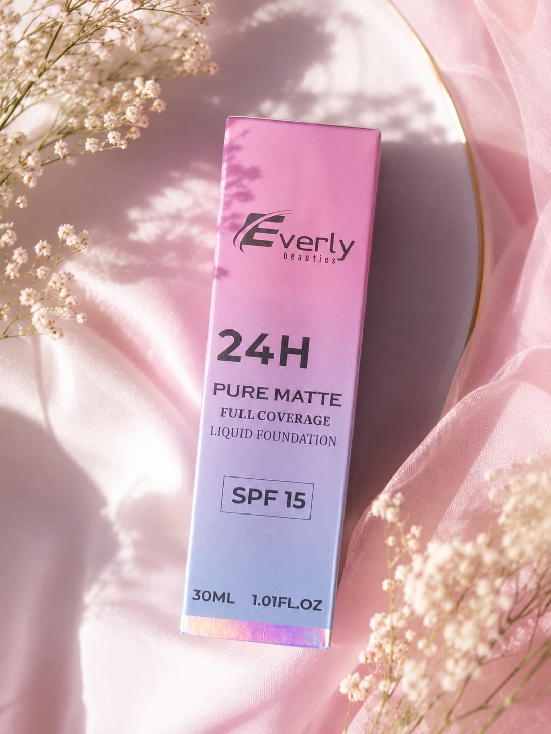 Everly Beauties 24H Pure Matte Full Coverage Liquid Foundation SPF 15 (30ml) - Thumbnail 3